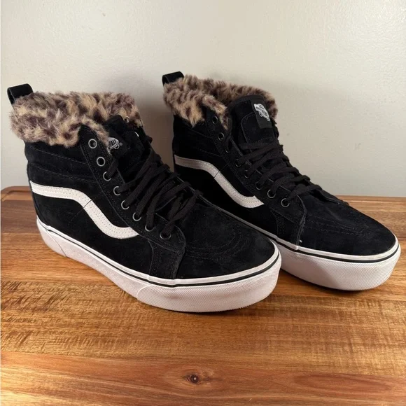 Vans SK8-Hi Platform Black Suede Leopard Fur Sneaker Size 8.5 - Picture 11 of 11